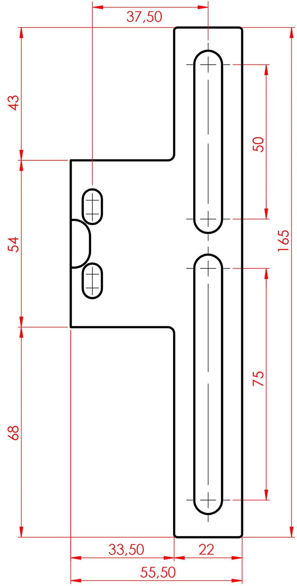 Rolko HEMIRBP rigid bracket plate dimensions diagram
