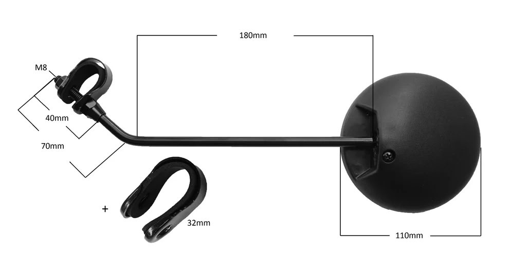Rolko Scooter Mirror dimensions diagram