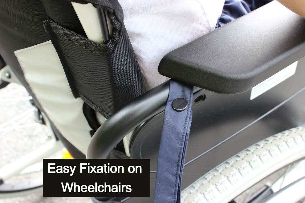Rolko Thermo Leg Protection push-button straps for easy fixation on wheelchairs