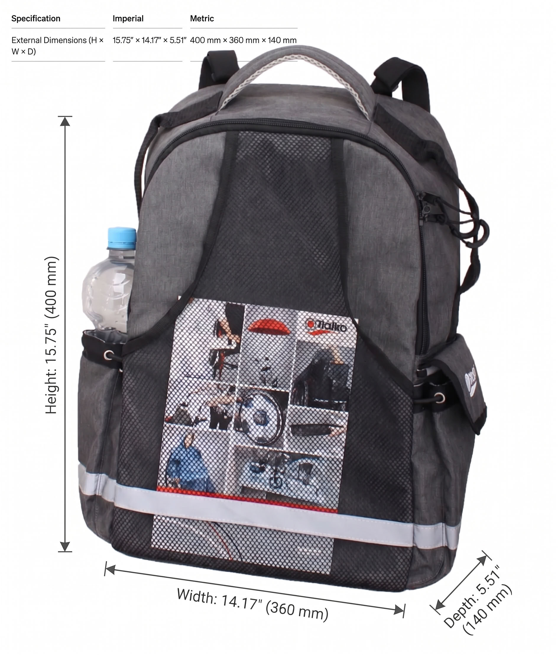 Rolko Wheelchair Bag dimensions diagram