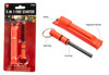 3 in 1 Flint Fire Starter, Whistle & Split Ring packaged and diagram of uses
