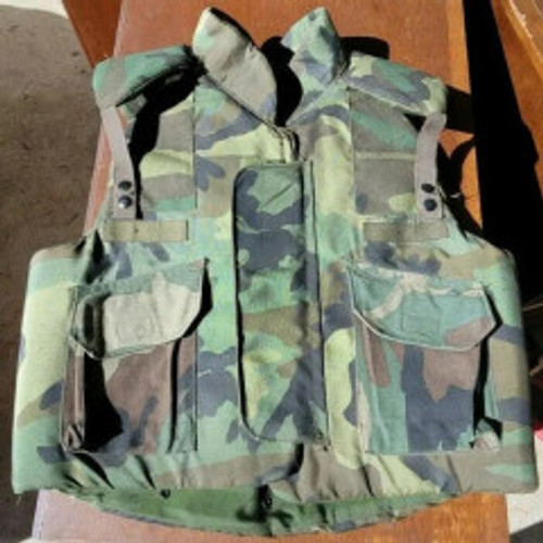 GI Woodland Camo Fragmentation Vest with Shoulder Protection - Used - Medium
