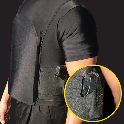 Ballistic Plate Carrier T-Shirt with Holster and plates and gun