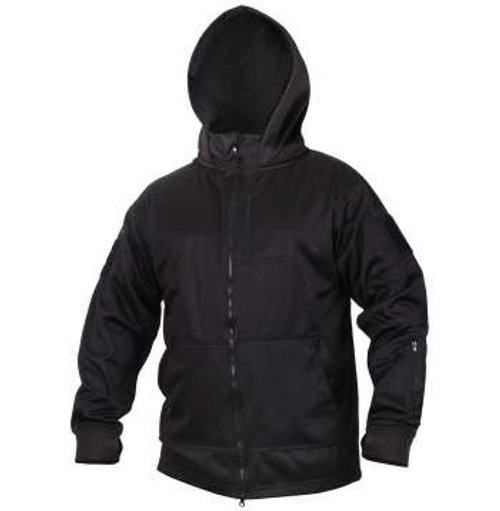 Black Tactical Zip Up Hoodie hood up