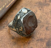 Early 1800s Sterling 10K Gold Carnelian Conquistador Ring looking down at front of ring