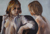 Modernistic Two Girls Painting Circa 1970s 40.5' W 33.5"H