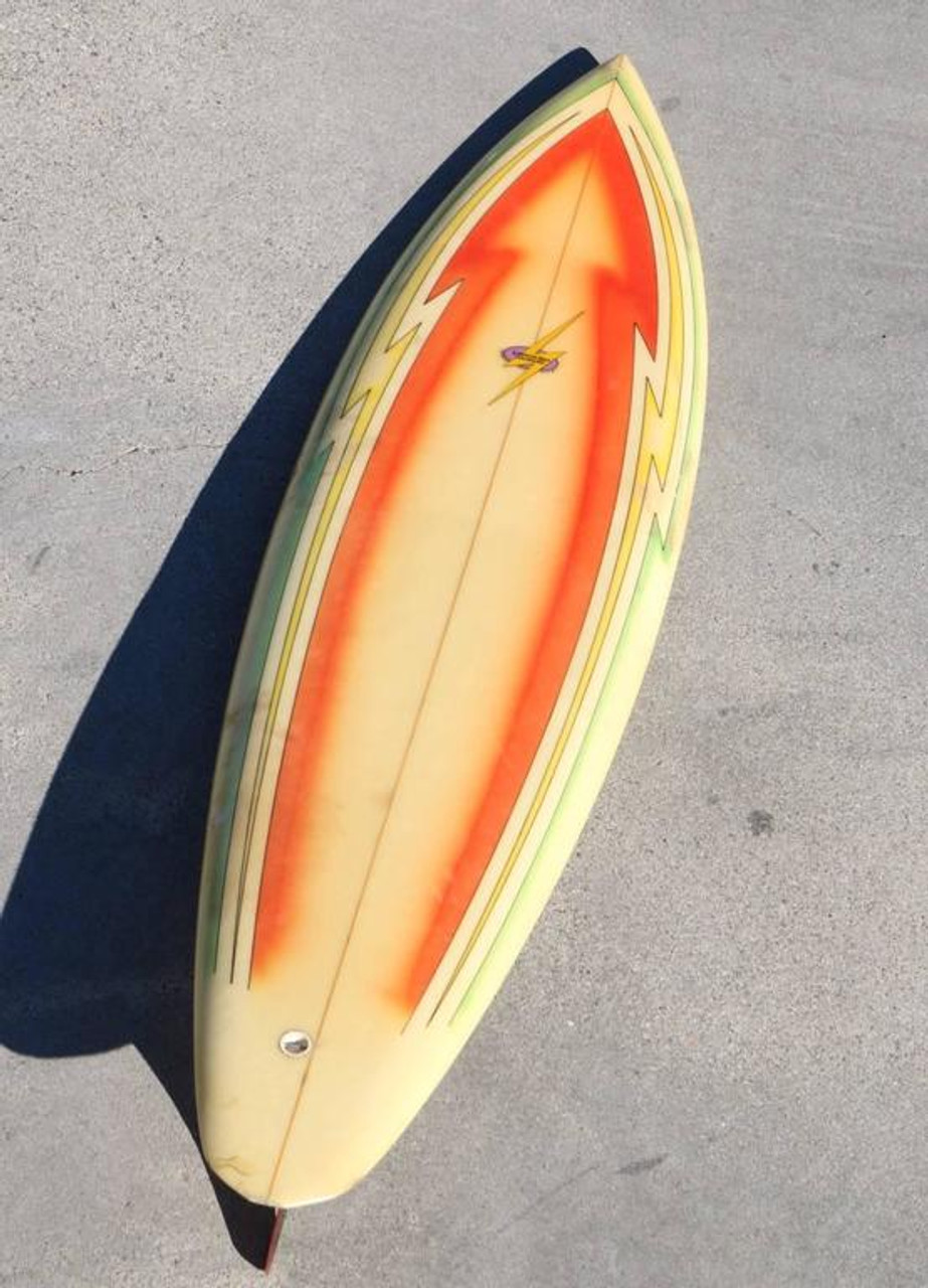 All Original Orange Airbrushed Lightning Bolt Surfboard, Hawaii