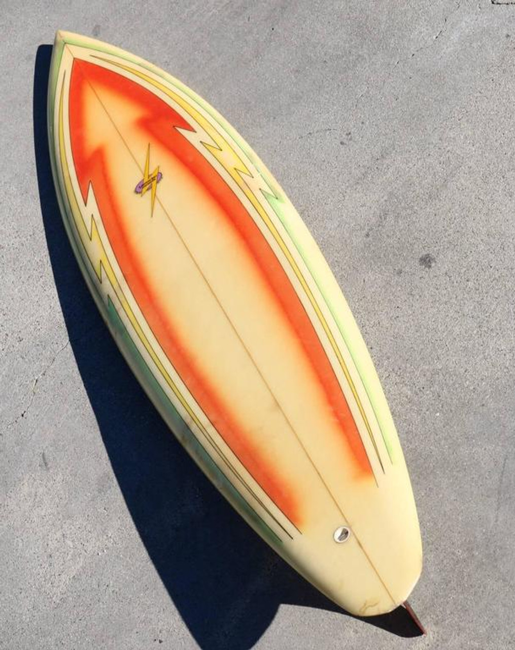 All Original Orange Airbrushed Lightning Bolt Surfboard, Hawaii 