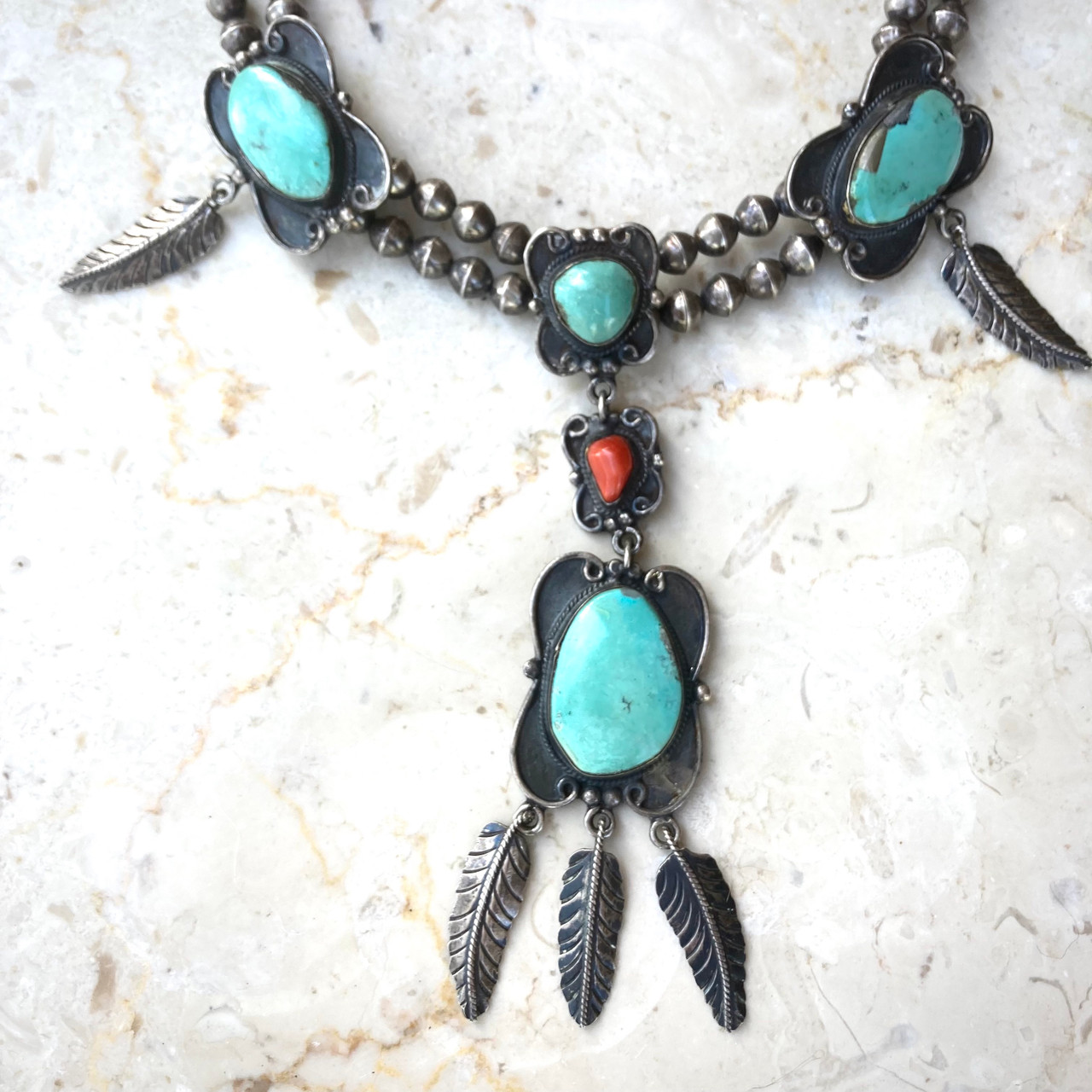 Navajo Indian Turquoise & Silver Pendant Necklace 20