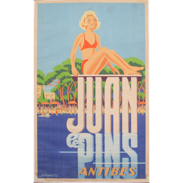 Mid-Century Juan le Pins Antibes Travel Poster 1940s