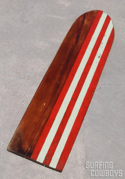 1930s Wood Surfboard with Stripes, All Original