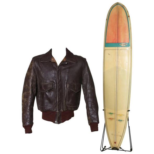 Steve McQueen's Personal Motorcycle Jacket and Gary Propper Signature Hobie Surfboard, Late 1960s