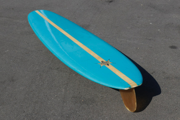 Wardy Surfboard Aqua with 2" Balsa Stringer, All Original, 1960s