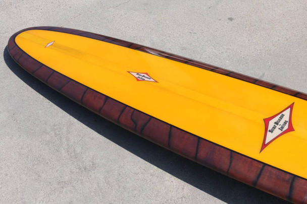 Mid-1960s Jacobs Multi-Logo Surfboard, Fully Restored, Yellow with Acid Splash