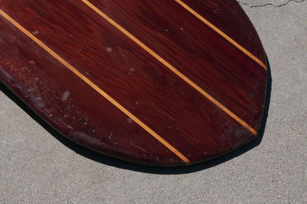 Redwood Twin-Fin Belly Board with Hardwood Stingers, circa 1950