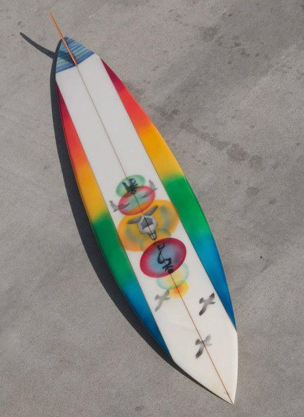 Mike Hynson Hand Shaped Rainbow, Big Wave Gun Surfboard, Artwork by Eilers, New