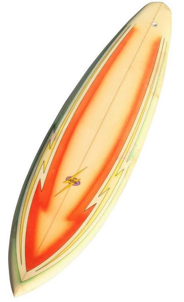 All Original Orange Airbrushed Lightning Bolt Surfboard, Hawaii Circa 1970s