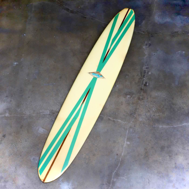 Vintage  Hobie Surfboard Redwood Stringer Neutral w Aqua Stripes 1960's CA Super Rare