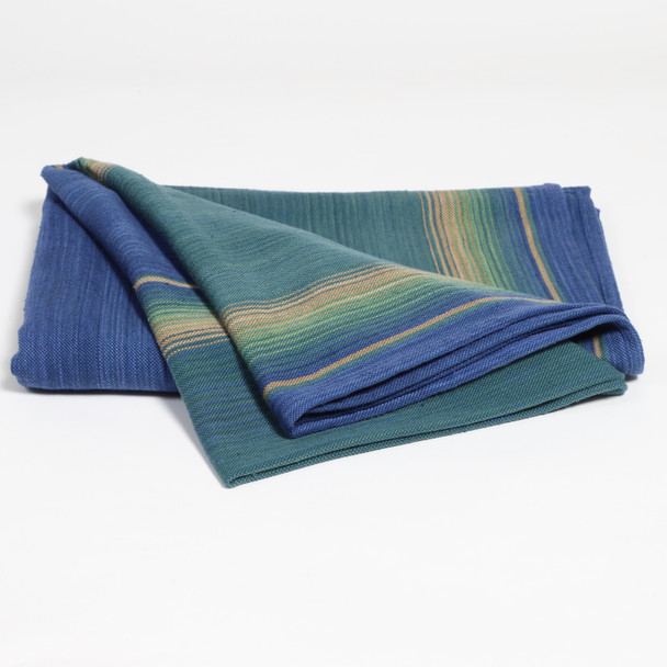 Cotton Serape Lapis Blue with Forest Green Open Fold