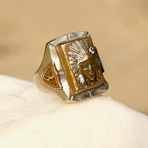 Mexican Biker Ring w Indian Chief 1940s size 12.5