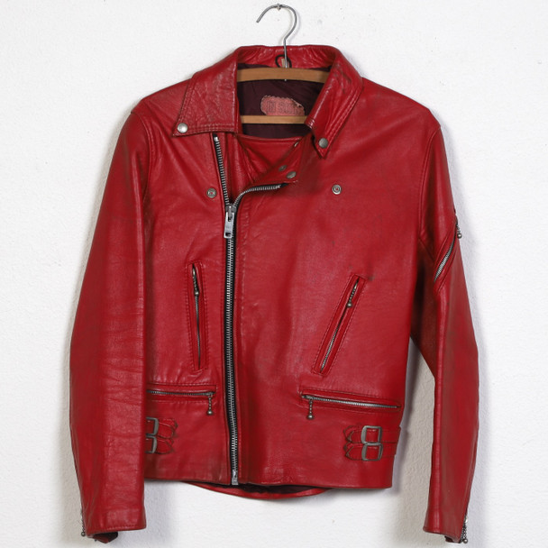 Vintage Red Leather Motorcycle Jacket 1980s Made In England