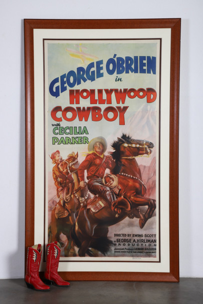 Authentic OriginalVintage Hollywood Cowboy Poster Mounted on Linen, Framed 7'8" x 4'6" full view from front