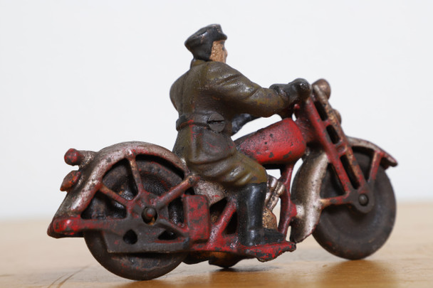 Hubley Type "Patrol" Motorcycle Toy 1930s side view