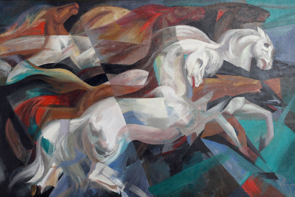 Lumen Martin Winter Painting "Horses in Flight" Oil on Canvas c. 1939-44