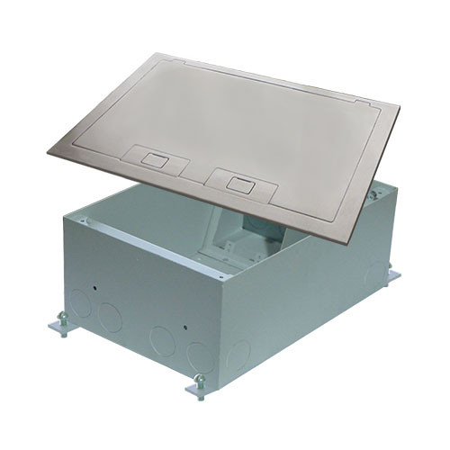 C48SFN - Eight gang floor box / Stainless steel cover, flat w/ straight edges