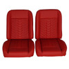  PUI Interiors Low Back Bucket Sport Mod II Seat Set, Red Vinyl Narrow Red Insert Black Thread - (RM-UB22X1) 
