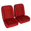  PUI Interiors Low Back Bucket Sport Mod II Seat Set, Red Vinyl Narrow Red Insert Black Thread - (RM-UB22X1) 