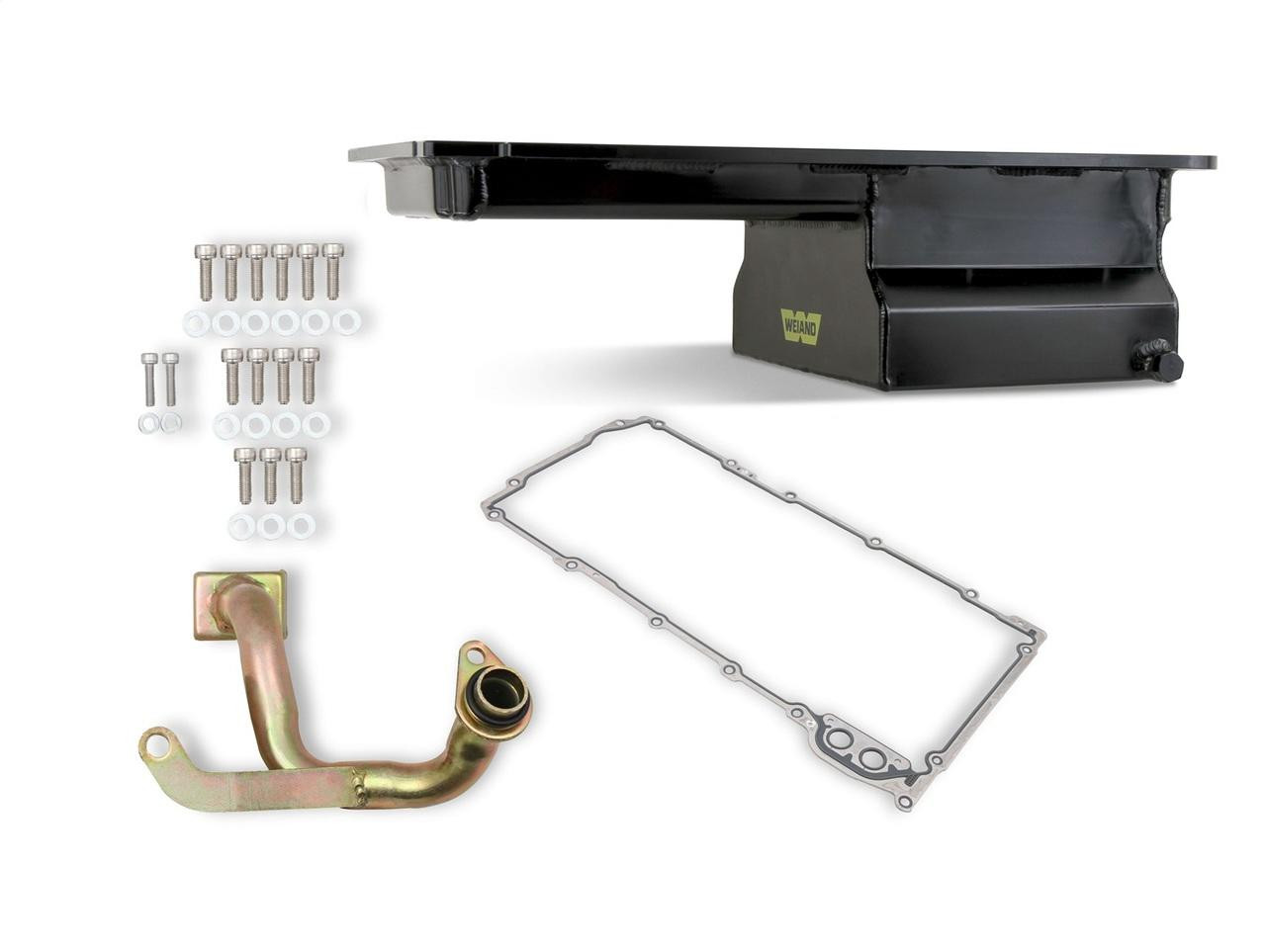 Weiand LS Oil Pan Kit w/3/8 Flange LS1/2/6/LQ9 7QT Front Sump Aluminum, Black - 5042WND-WEI