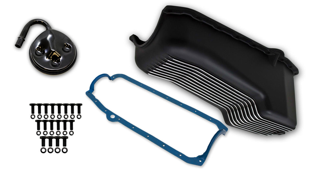 Weiand 1958-79 Small Block Chevy Oil Pan Kit Finned Aluminum 4QT Black - 6000FWND-WEI