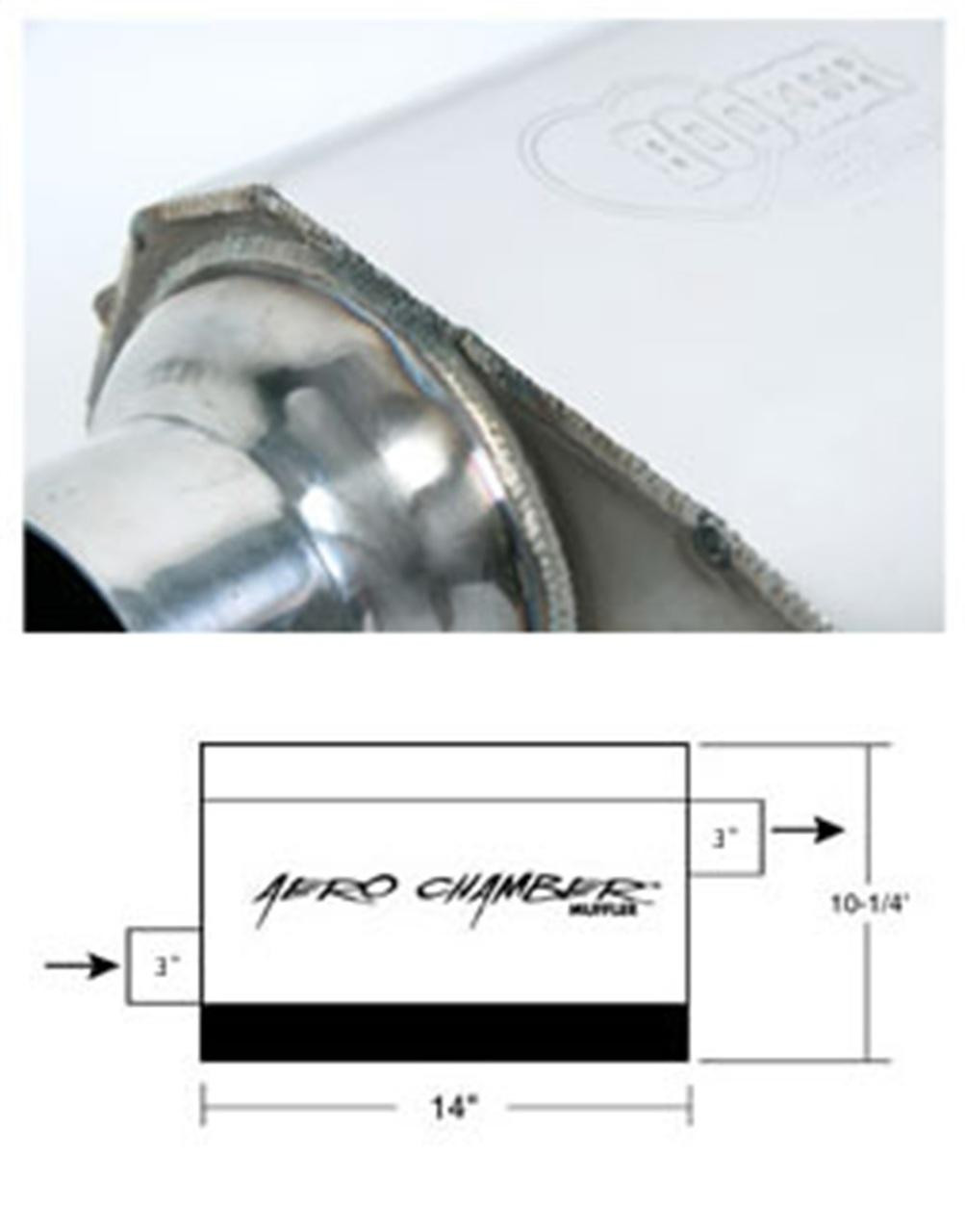 Hooker Aero Chamber Muffler, 3 Center Inlet/Outlet, High Performance, Silver - HKR-21530HKR