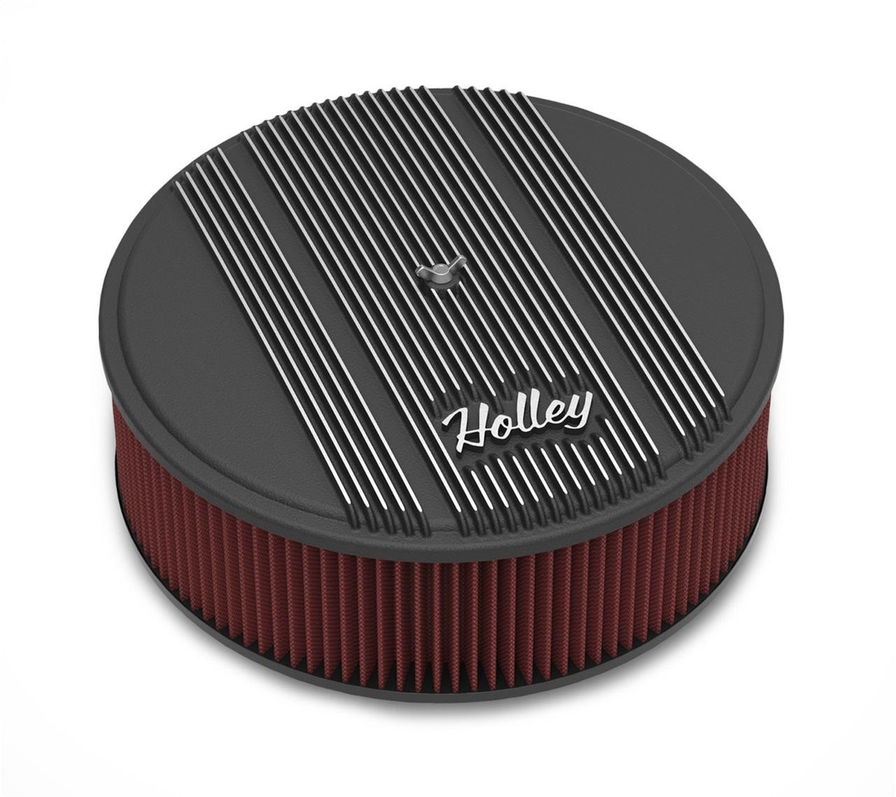 Holley Round Finned Air Cleaner, 14 Round Design w/ 4 premium element, Black - HOL-120-157
