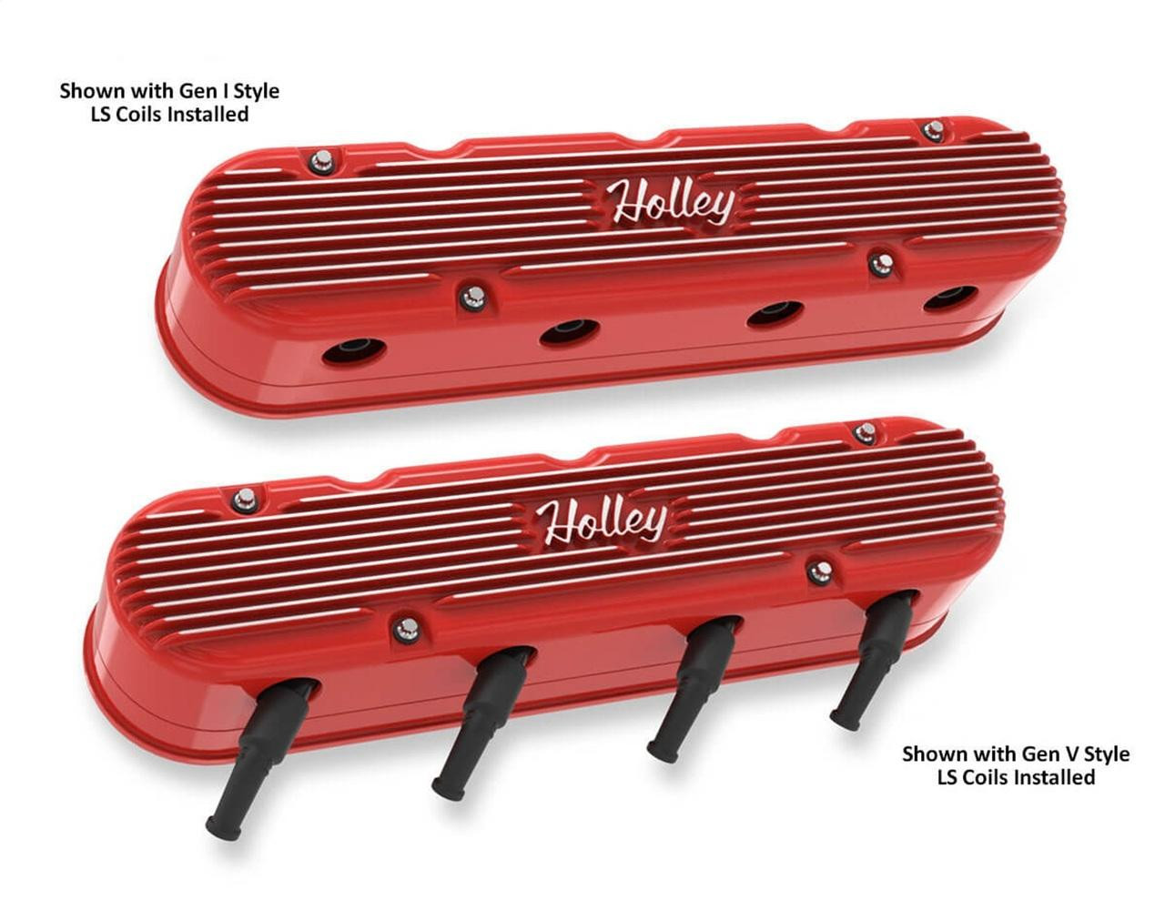 Holley Vintage Series Valve Covers, 2-PC LS Style w/Mounting Base and Coil Cover, Red - HOL-241-174