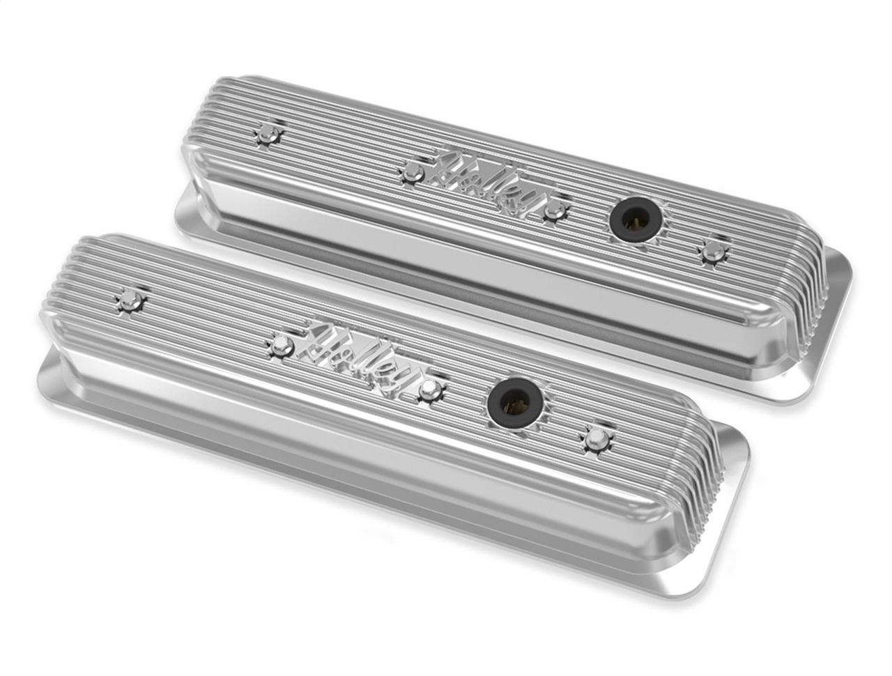 Holley Valve Covers, FOR SBC w/Emissions Provisions, Vintage Style w/Polished Finish - HOL-241-248