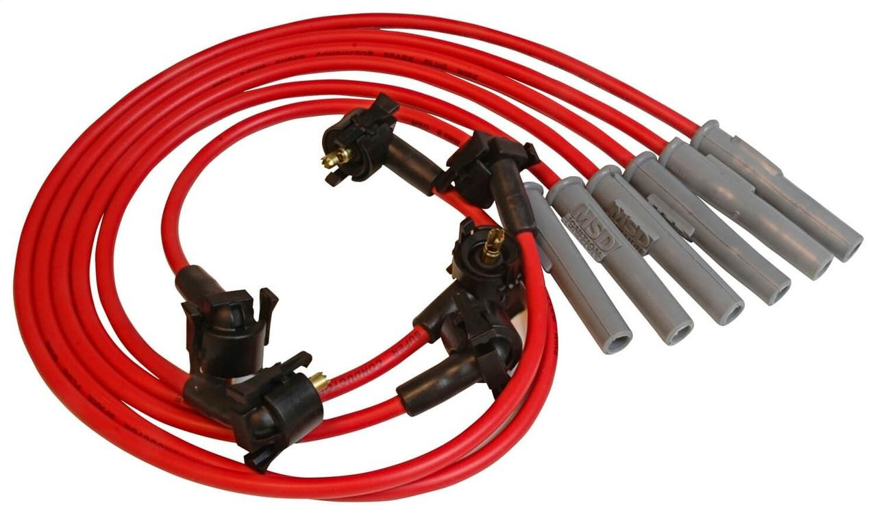 MSD 94-98 Mustang w/3.8L V6, Custom Spark Plug Wire Set, Red Jacket - MSD-32289