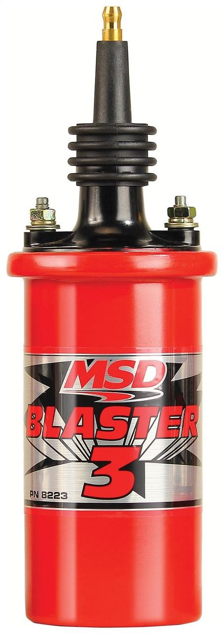MSD Blaster 3 Series Ignition Coil w/90 Degree Terminal/Boot, Tall Tower, Red - MSD-8223