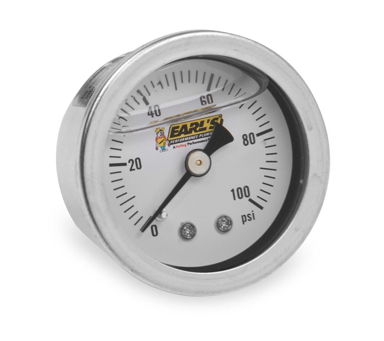 Earls Performance Pressure Gauge, Oil-Filled, 0-100 PSI, 1/8 NPT Male Thread - 100187ERL