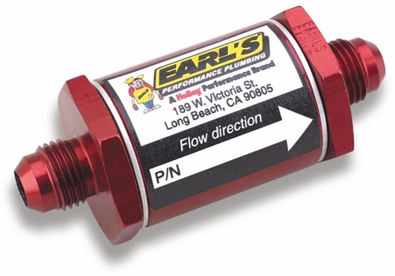 Earls Performance Fuel Filter w/Screen Type Element, 85 Micron, 10 AN Male In/Out, Red - 230210ERL