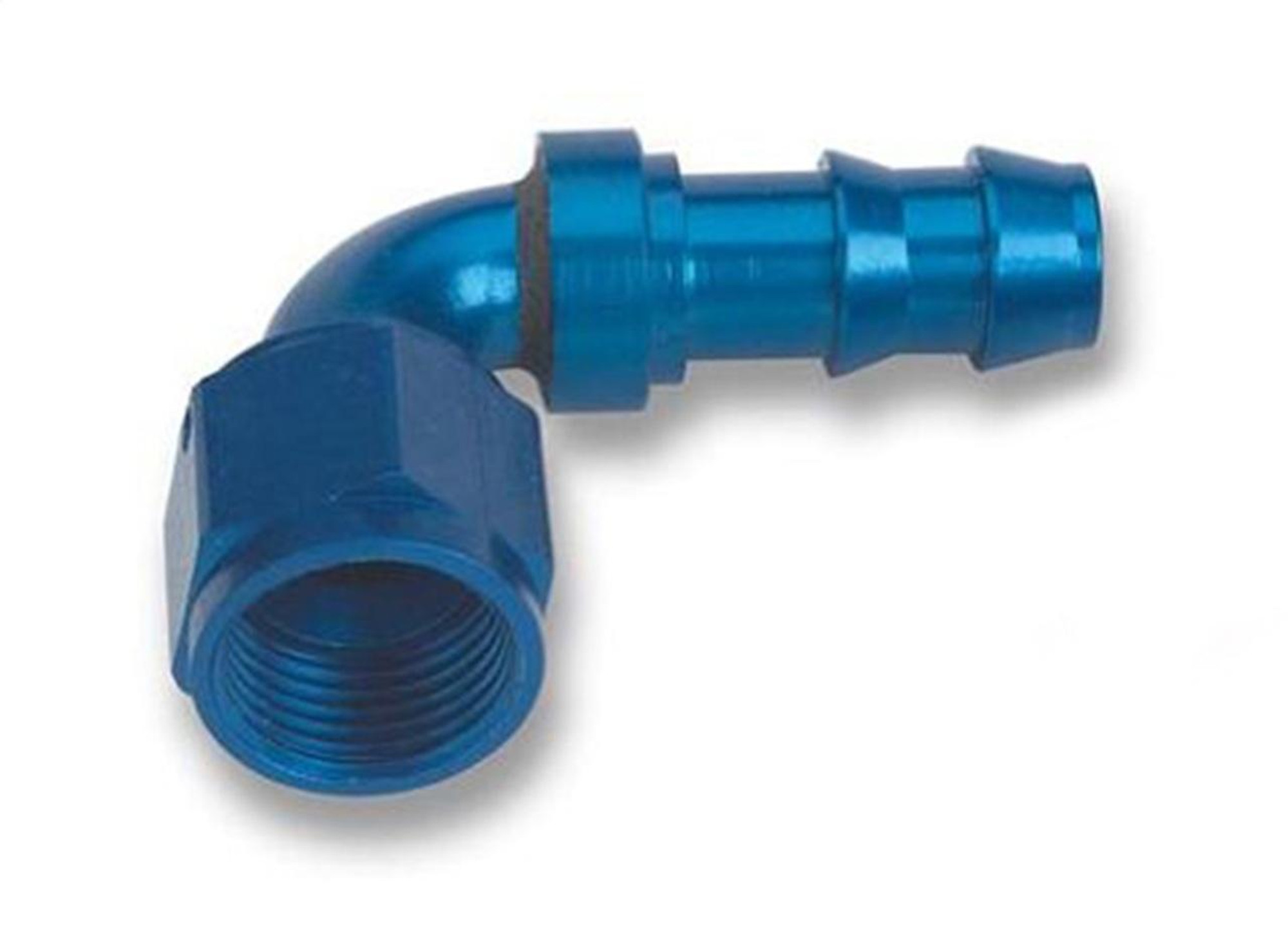 Earls Performance Auto-Crimp Hose End, 90°, -8 Female To 1/2 Barb, Blue, Aluminum - 709109ERL