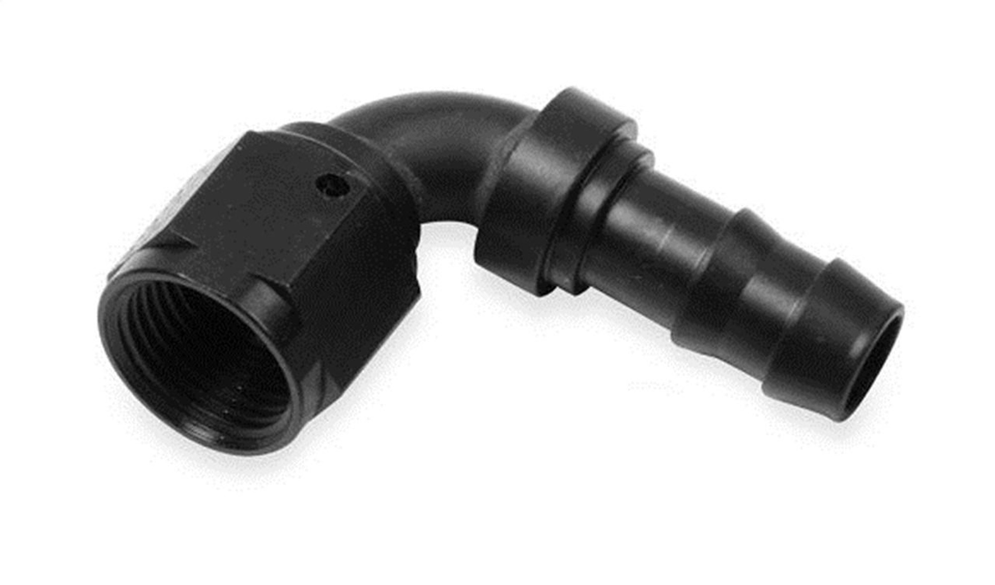 Earls Performance 90° Super Stock -10 Female to 5/8 Barb, Black Anodized Aluminum - AT709111ERL