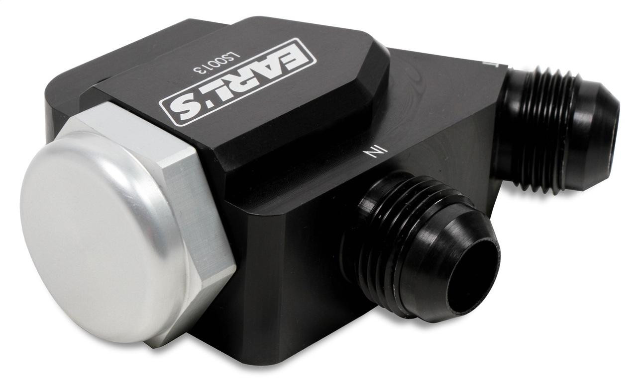 Earls Performance LS Side Mount Oil cooler Adapter w/212° Thermostat, 10 AN Male, Black Aluminum - LS0013ERL