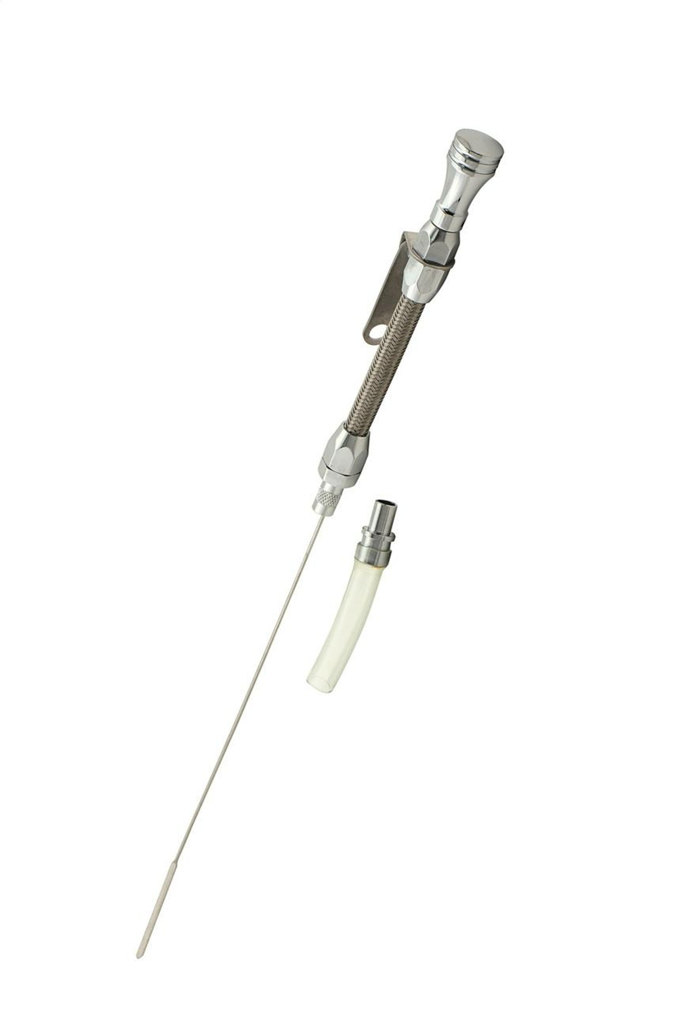 Mr Gasket 55-79 Small Block Chevy, Engine Oil Dipstick and Tube, Braided Stainless Steel - MRG-9706G