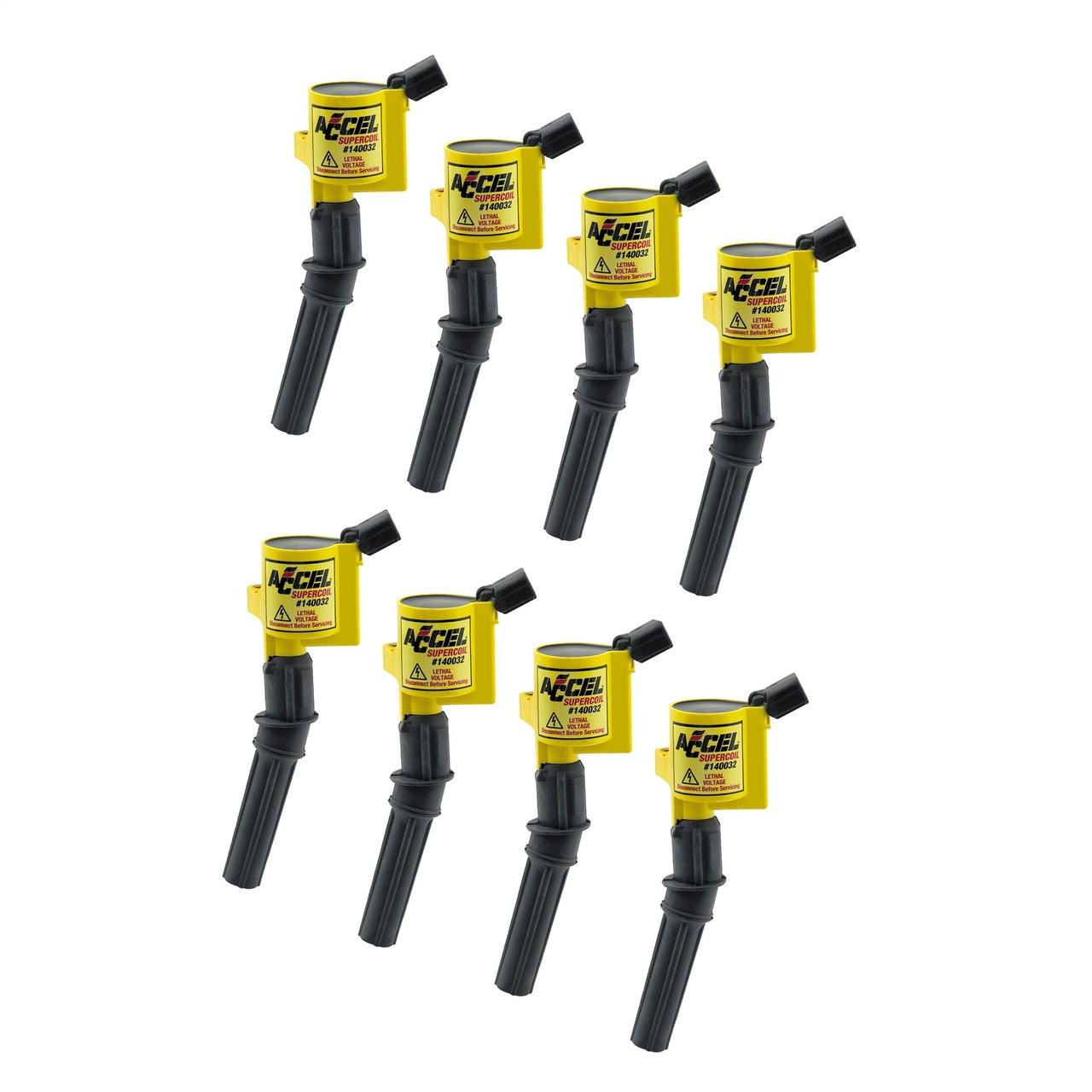 Accel 98-08 Ford w/4.6/5.4/6.8L 2-Valve, Ignition Coil, Supercoil, Yellow, Set of 8 - ACL-140032-8