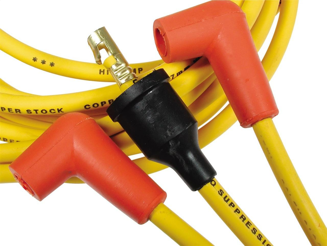 Accel Yellow Spark Plug Wire Set w/Orange Straight Boots, Copper Core, 8MM - ACL-4039