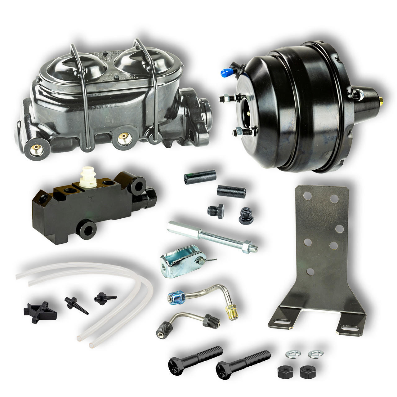 The Right Stuff Black Booster and Master Cylinder Combination Kit, Bottom Mounted Valve Disc/Disc - B85311872B