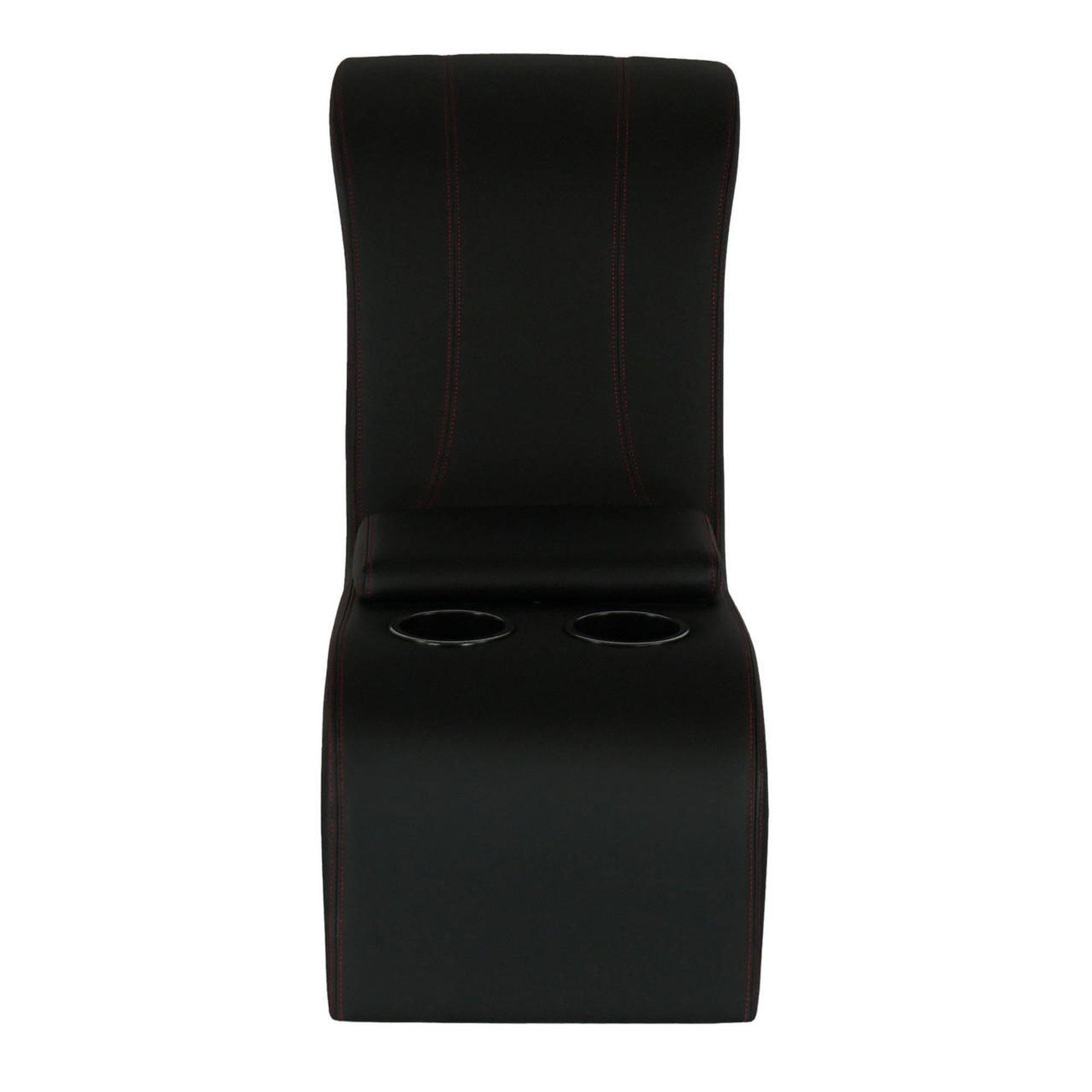  PUI Interiors Truck Console - Black Vinyl, Red Thread, with Cupholders and with Storage - (RM-CA12) 