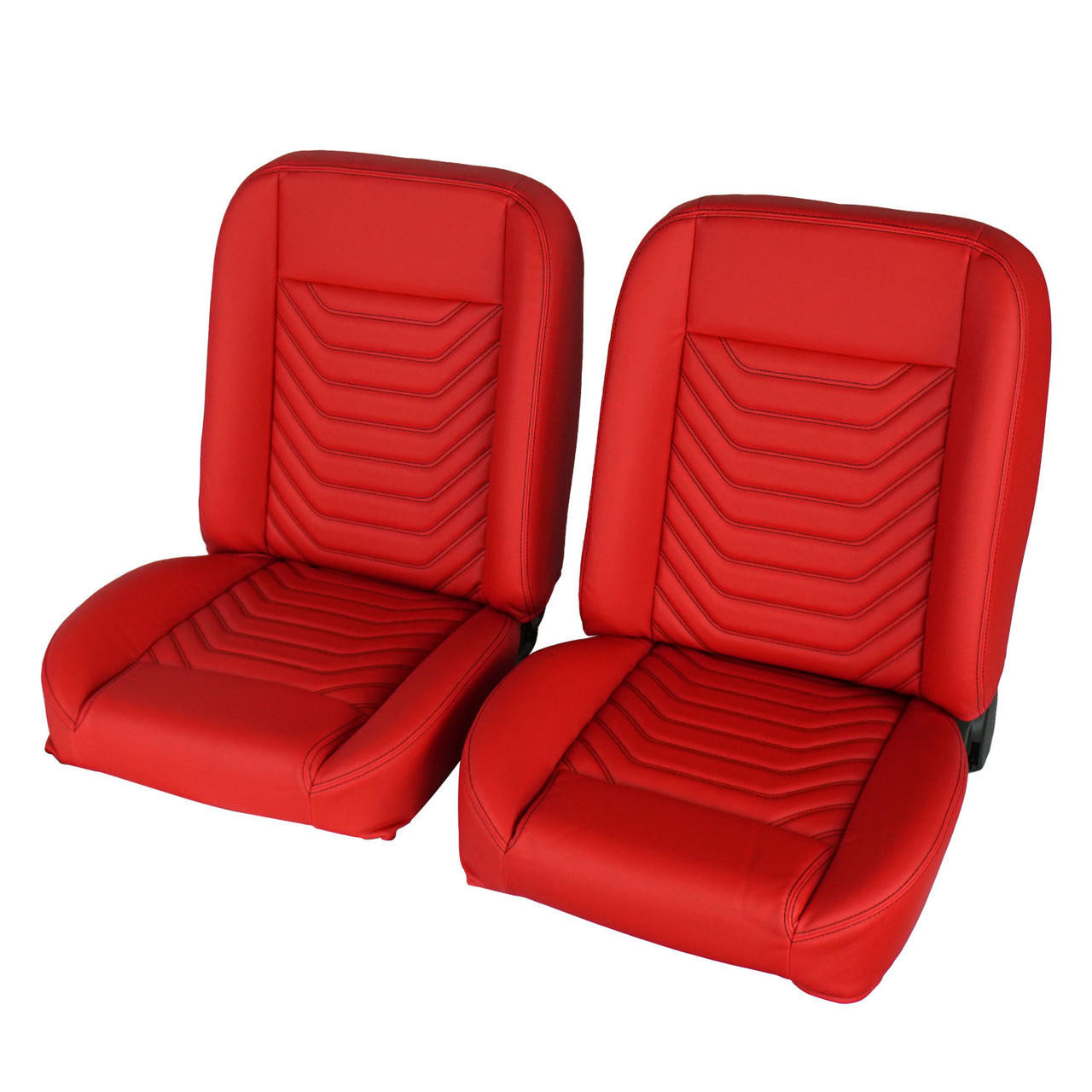 PUI Interiors Low Back Bucket Sport Mod I Seat Set, Red Vinyl, Wide Red Insert, Black Thread - (RM-UA22X1) 